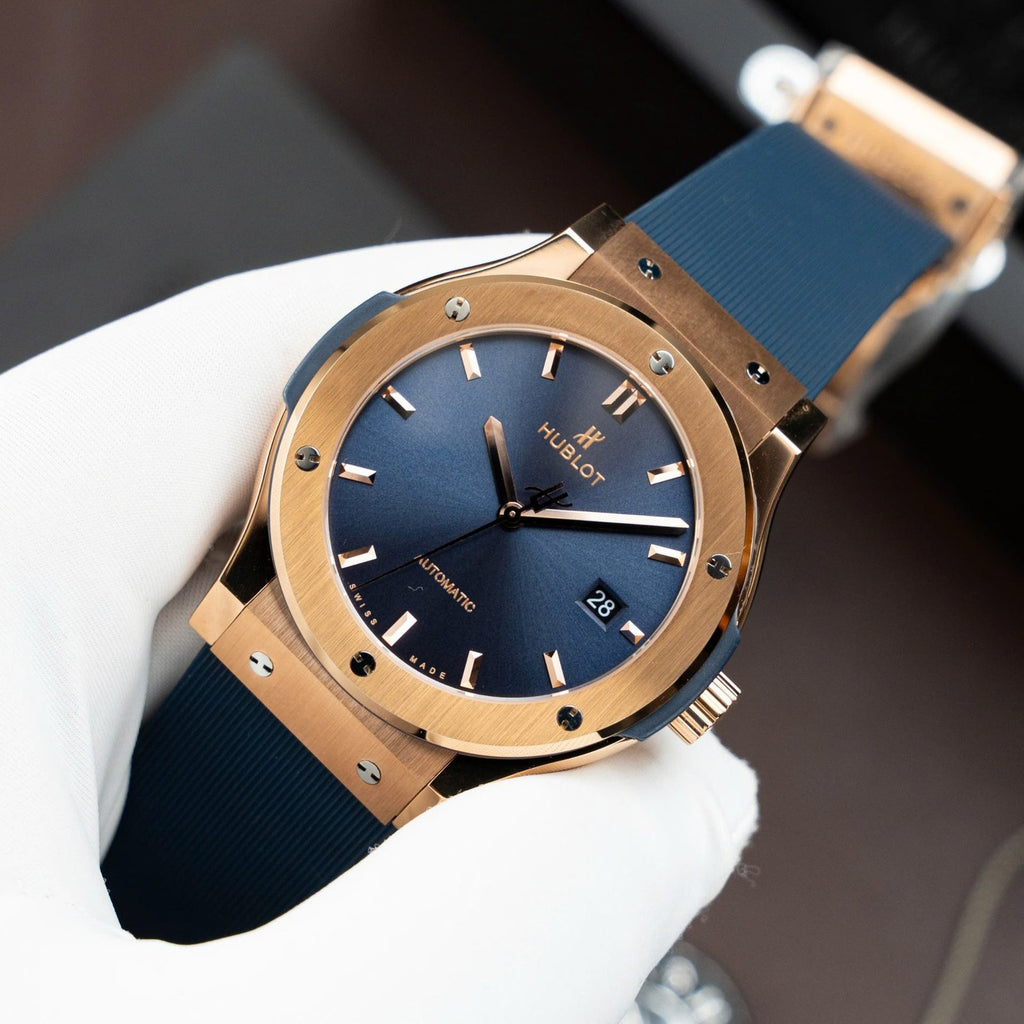 Hublot  Watch Classic Fusion King Gold Dial Blue Movement SW300 Rubber Strap 42mm