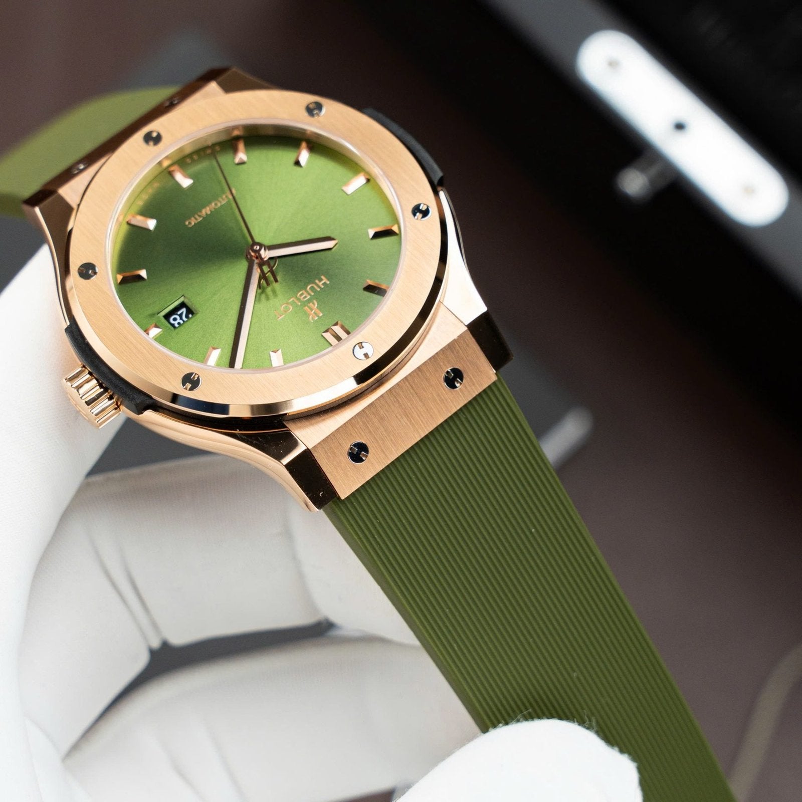 Hublot Watch Classic Fusion King Gold Green Dial Movement SW300 Swiss Made 42mm