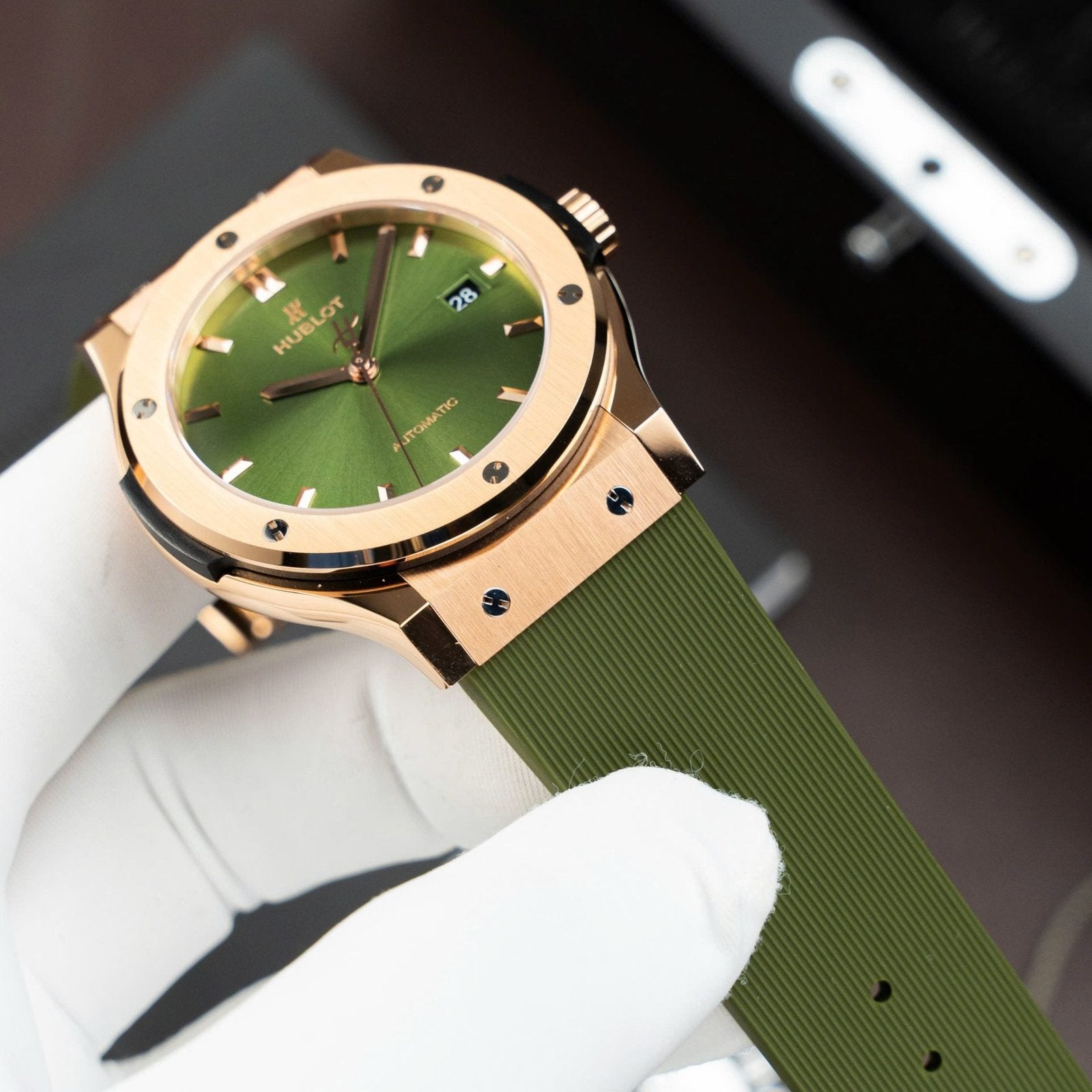 Hublot Watch Classic Fusion King Gold Green Dial Movement SW300 Swiss Made 42mm