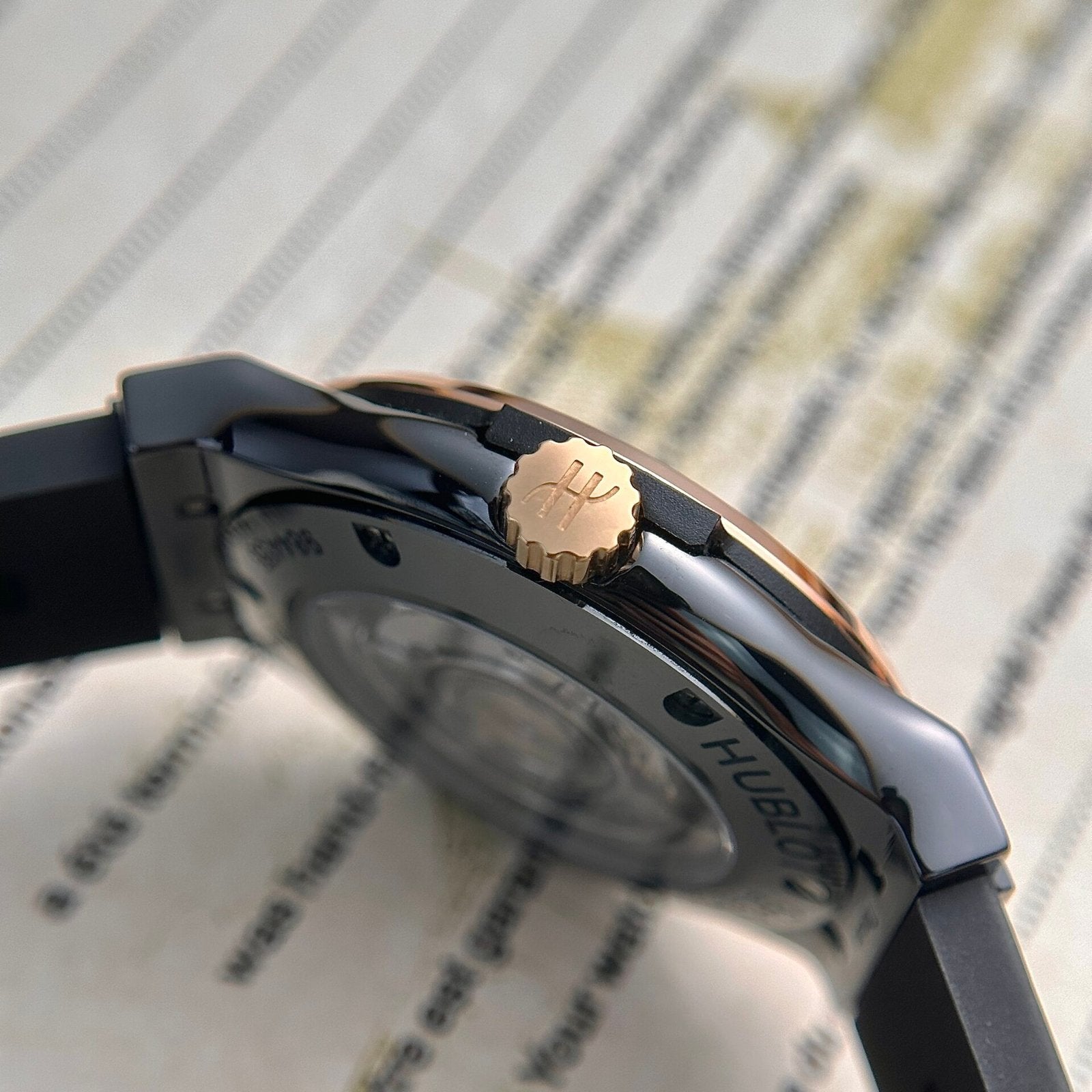 Hublot Classic Fusion Ceramic Demi Gold Carbon Dial Watch 42mm