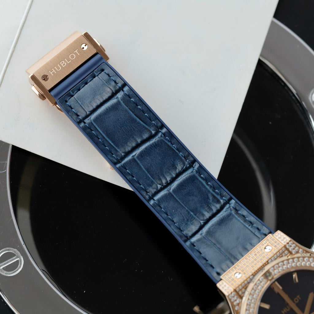 Hublot Classic Fusion King Gold Watch Blue Dial Diamonds 42mm