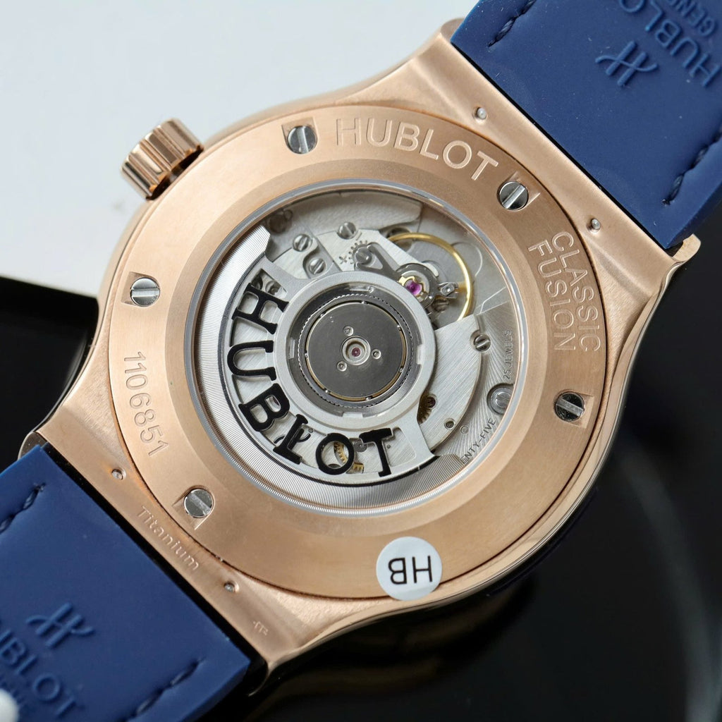 Hublot Classic Fusion King Gold Watch Blue Dial Diamonds 42mm