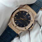 Hublot Classic Fusion King Gold Watch Blue Dial Diamonds 42mm