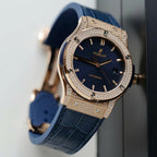 Hublot Classic Fusion King Gold Watch Blue Dial Diamonds 42mm