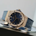 Hublot Classic Fusion King Gold Watch Blue Dial Diamonds 42mm