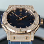 Hublot Classic Fusion King Gold Watch Blue Dial Diamonds 42mm