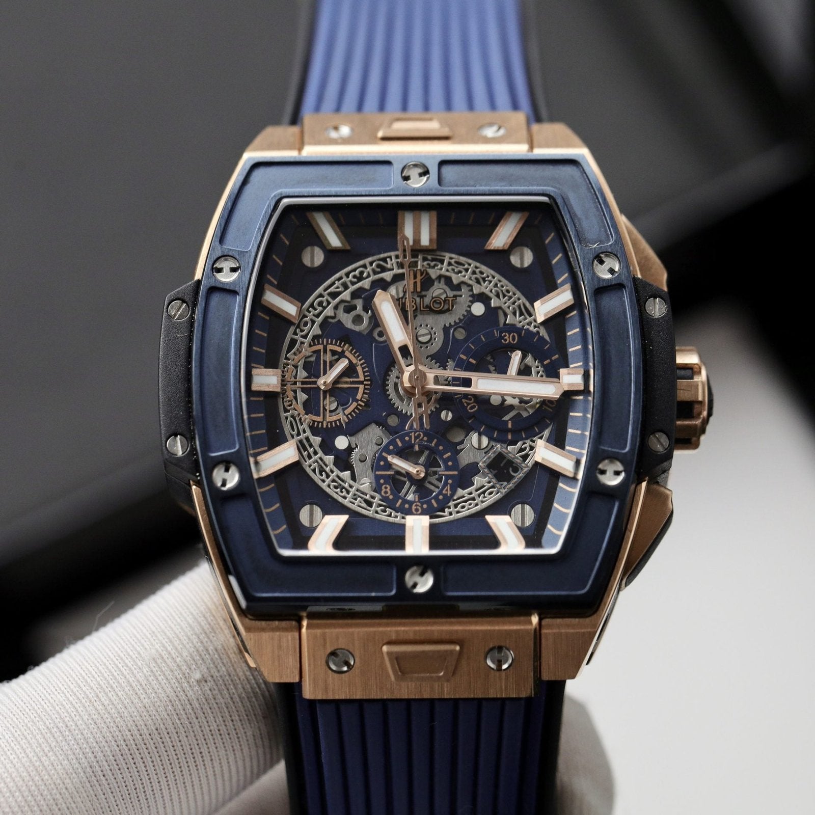 Hublot Watch Spirit Of Big Bang King Gold Bezel Ceramic Blue 42mm