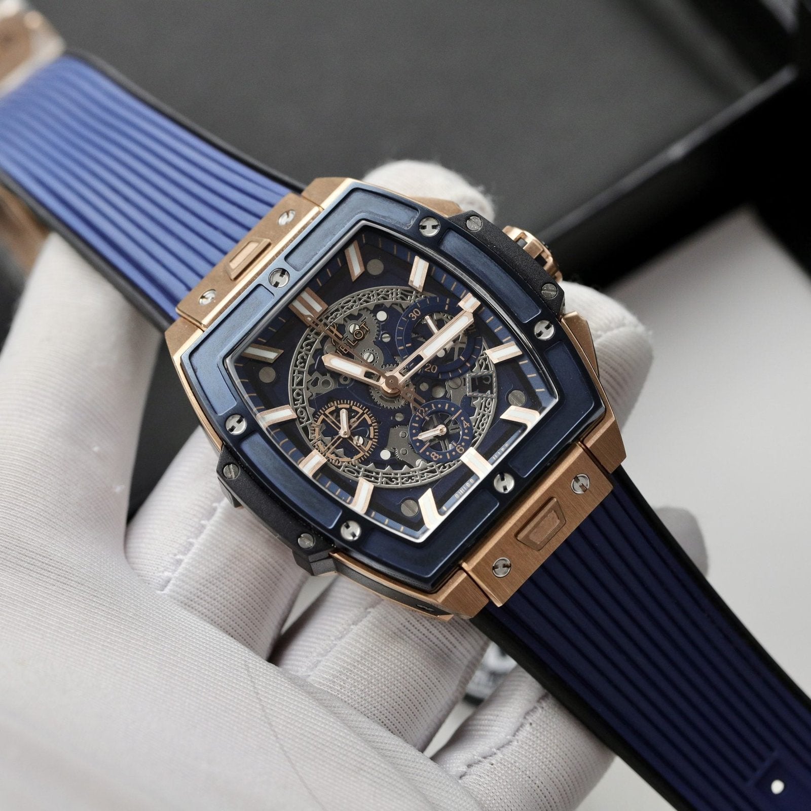 Hublot Watch Spirit Of Big Bang King Gold Bezel Ceramic Blue 42mm