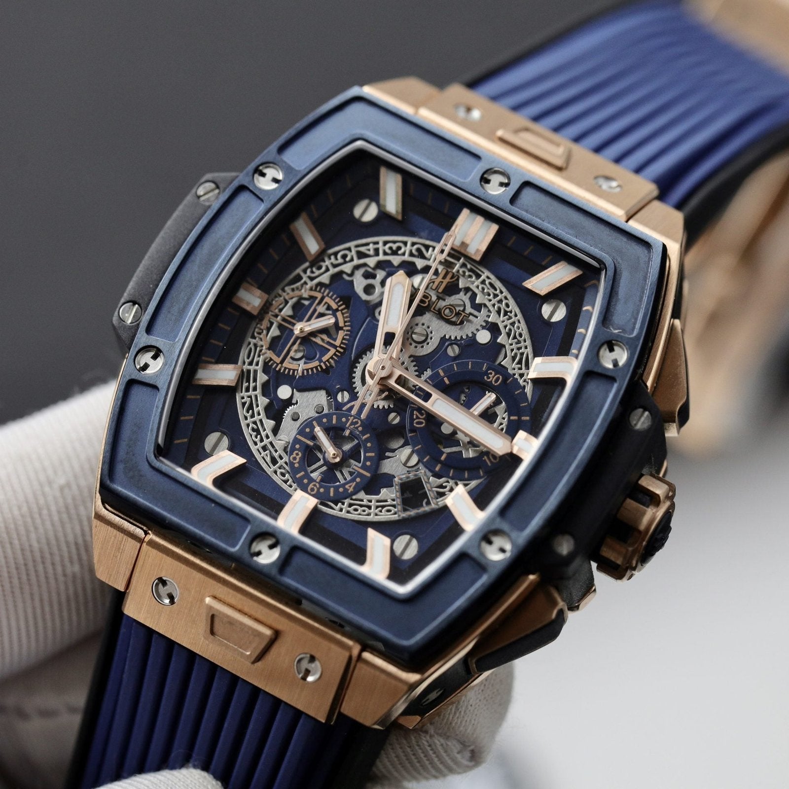 Hublot Watch Spirit Of Big Bang King Gold Bezel Ceramic Blue 42mm