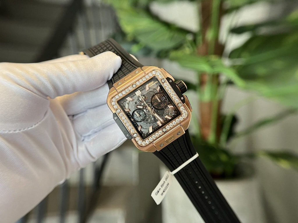 Hublot Watch Square Bang King Gold Moissanite Diamonds 42mm