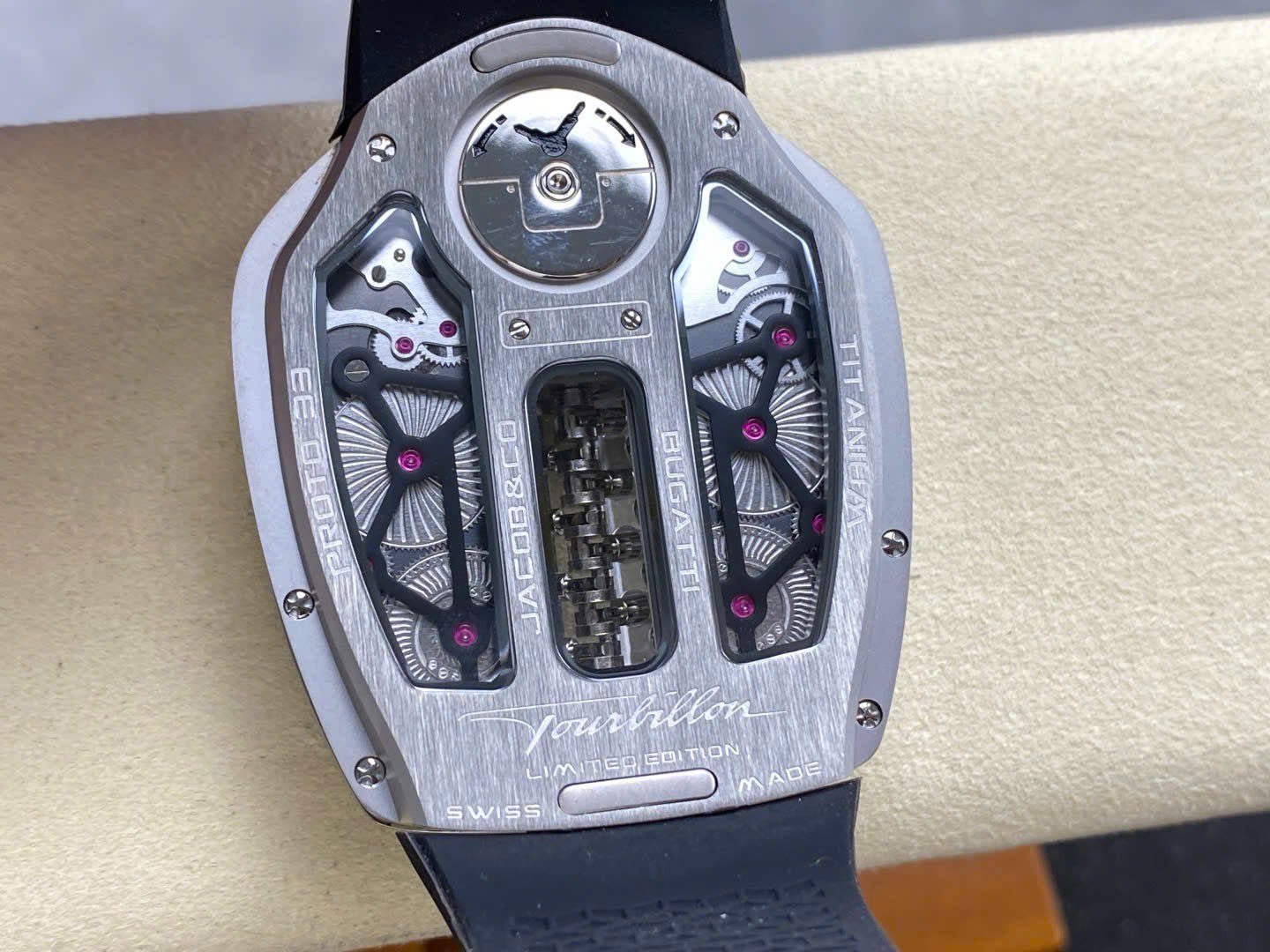 Jaboc &amp; Co Bugatti Watch Rubber Strap Black 52x48mm
