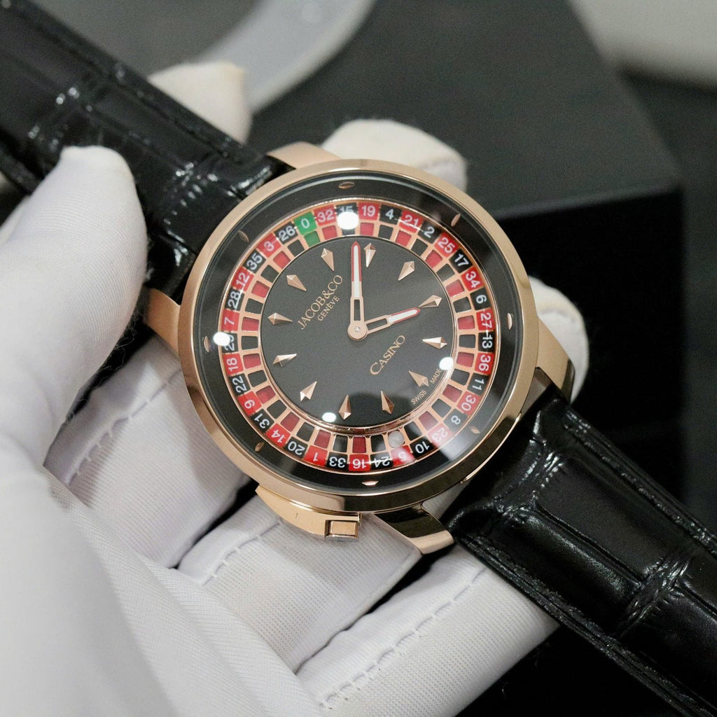 Jacob &amp; Co Casino Roulette Watch Black Leather Strap 44mm