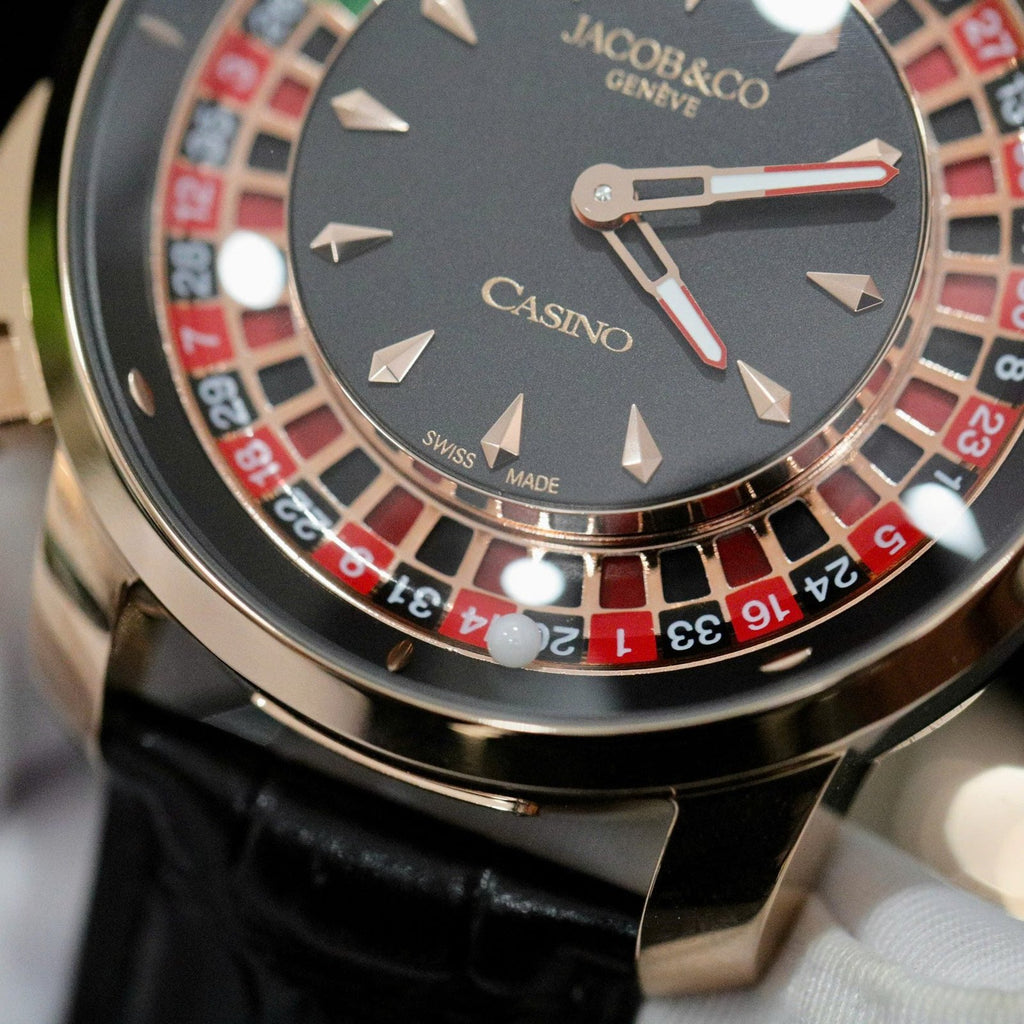 Jacob &amp; Co Casino Roulette Watch Black Leather Strap 44mm