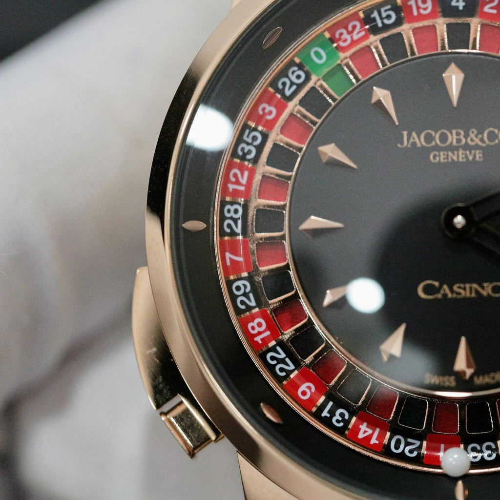 Jacob &amp; Co Casino Roulette Watch Black Leather Strap 44mm