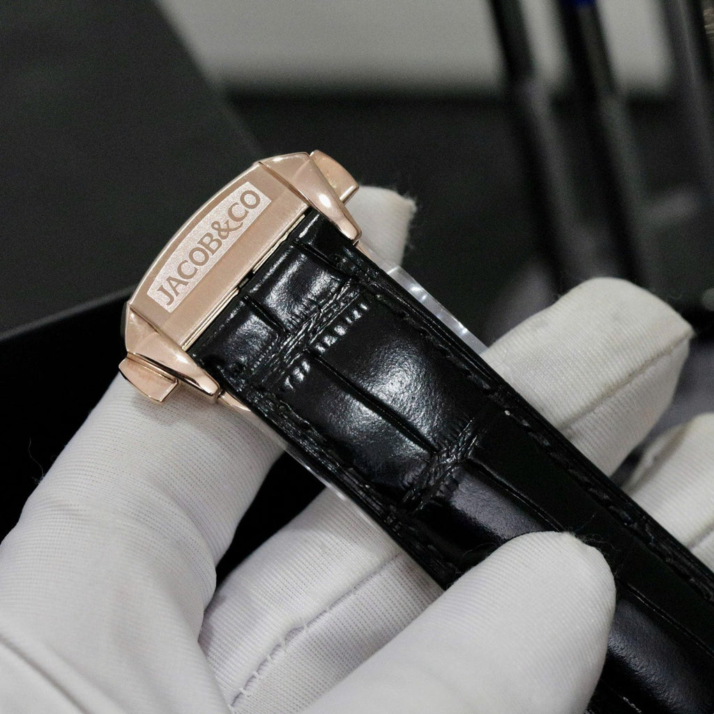 Jacob &amp; Co Casino Roulette Watch Black Leather Strap 44mm