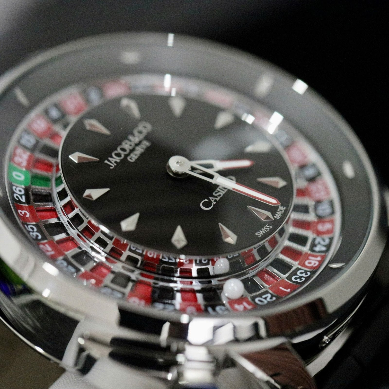 Jacob &amp; Co Casino Roulette Watch Black Leather Strap 44mm