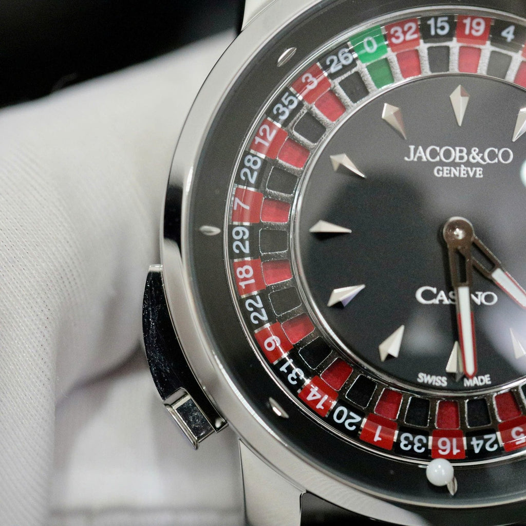 Jacob &amp; Co Casino Roulette Watch Black Leather Strap 44mm