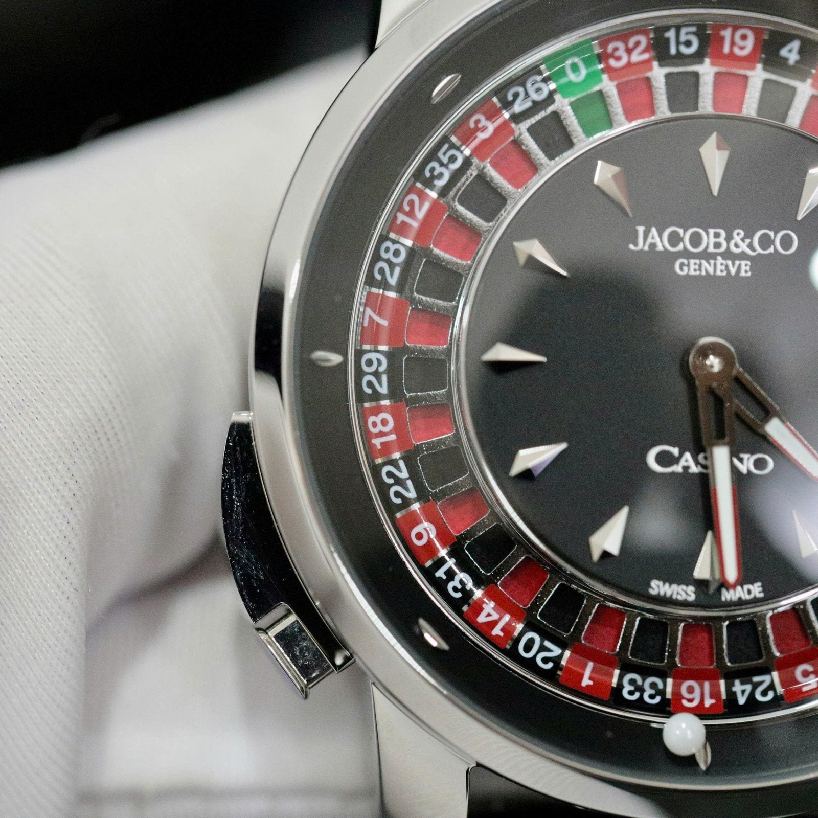 Jacob &amp; Co Casino Roulette Watch Black Leather Strap 44mm