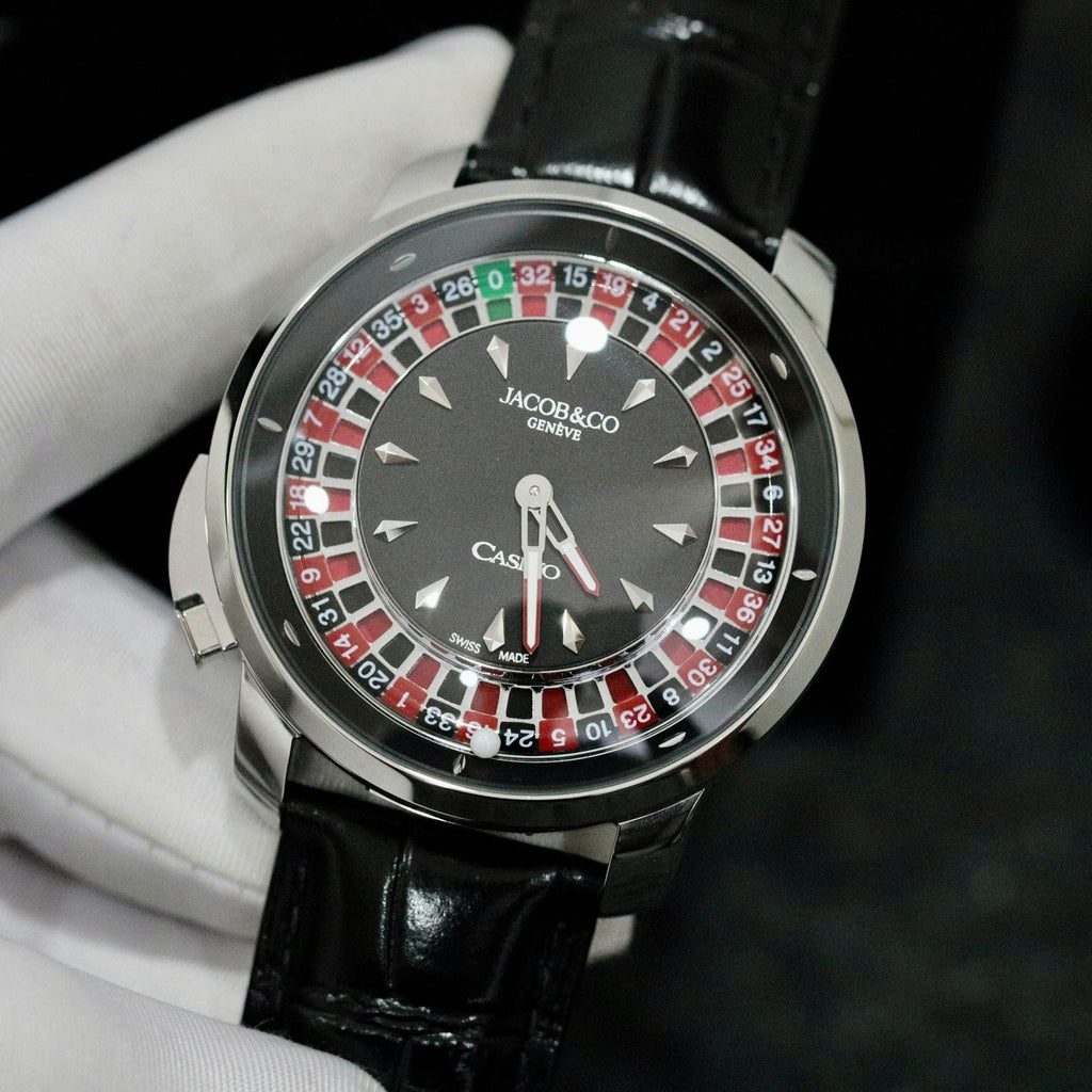 Jacob &amp; Co Casino Roulette Watch Black Leather Strap 44mm