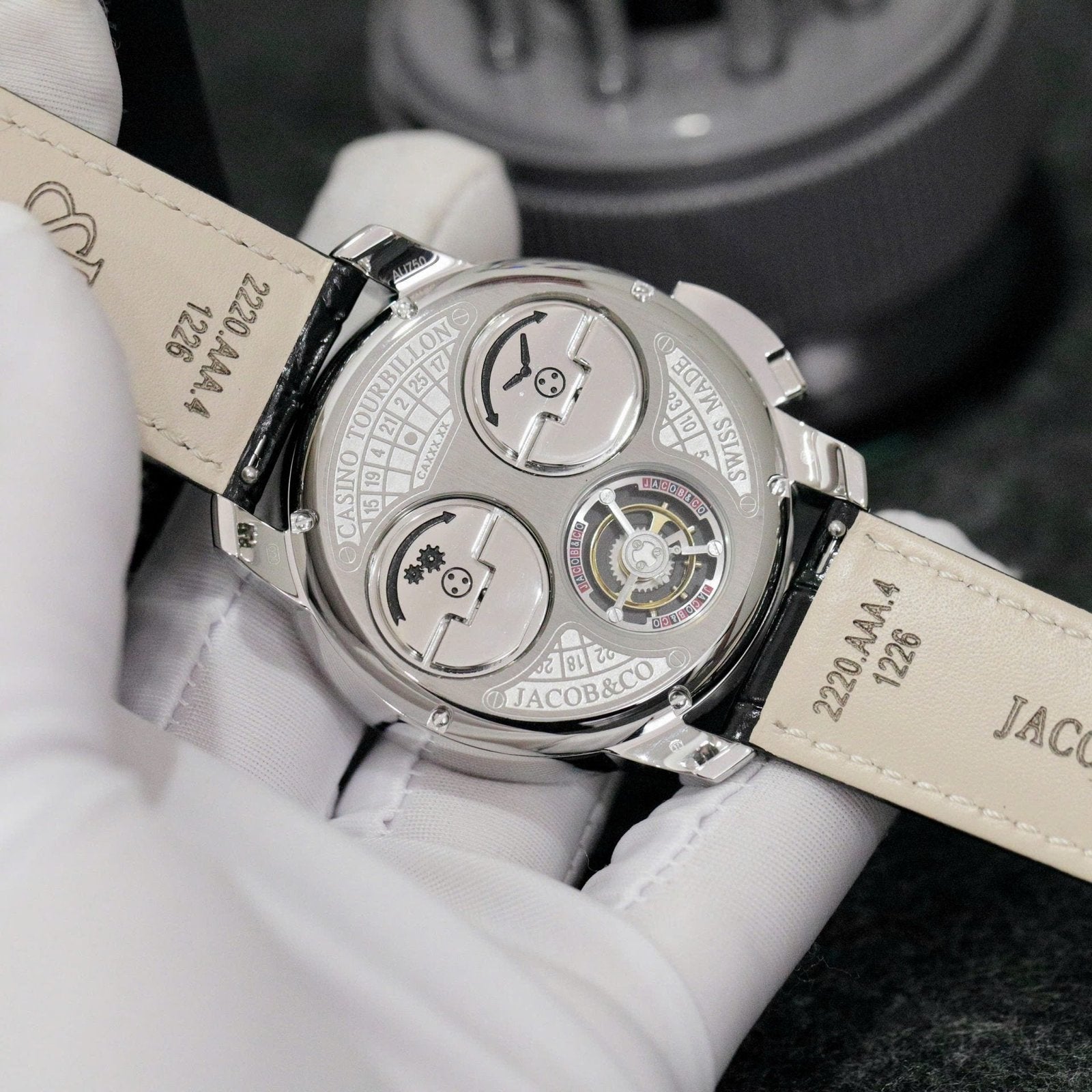 Jacob &amp; Co Casino Roulette Watch Black Leather Strap 44mm