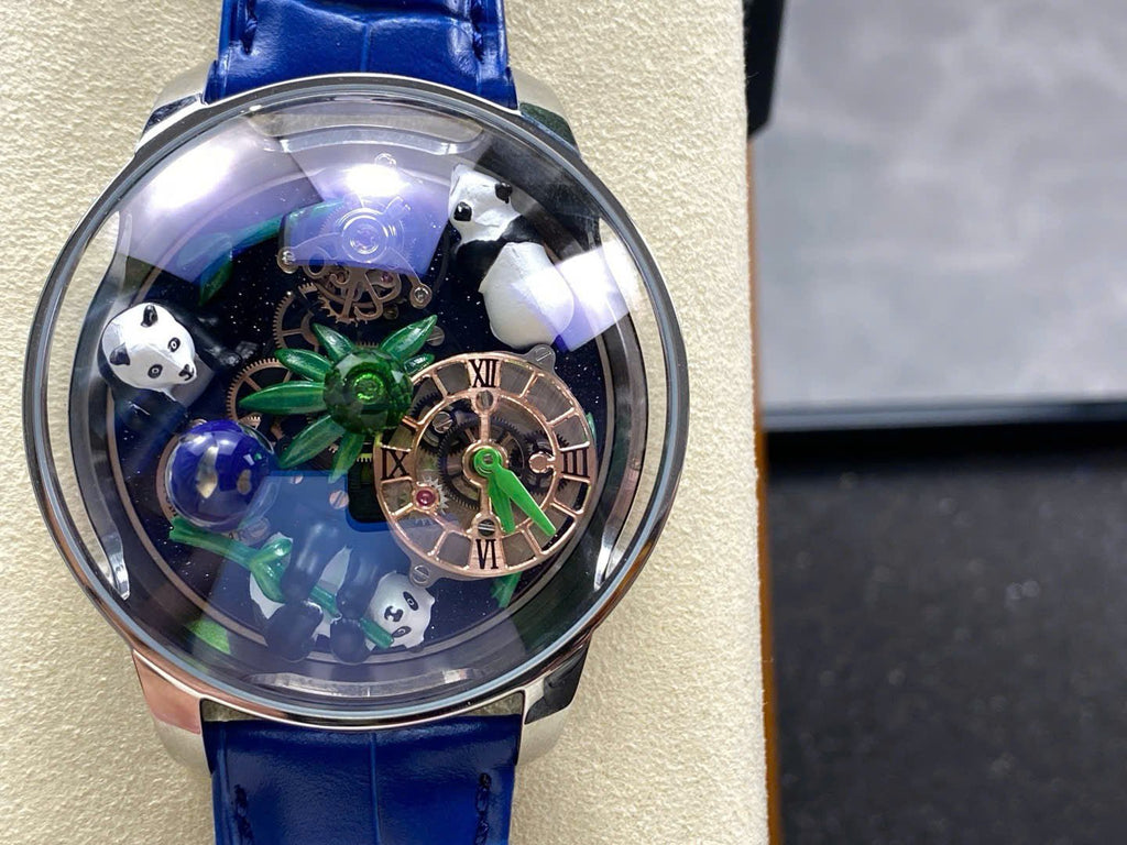 Jacob &amp; Co Panda  Watch Leather Strap Blue 50mm