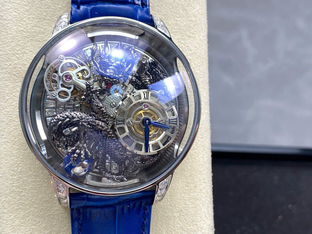 Jacob &amp; Co Black Dragon Watch Leather Strap Blue 45mm