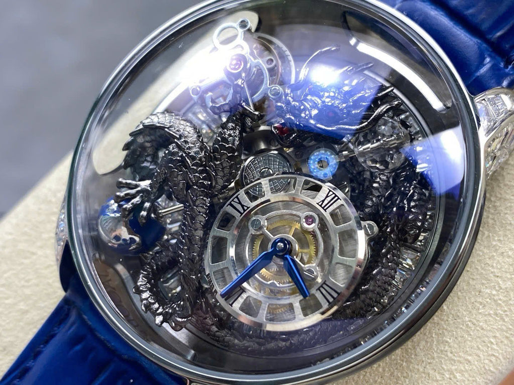 Jacob &amp; Co Black Dragon Watch Leather Strap Blue 45mm