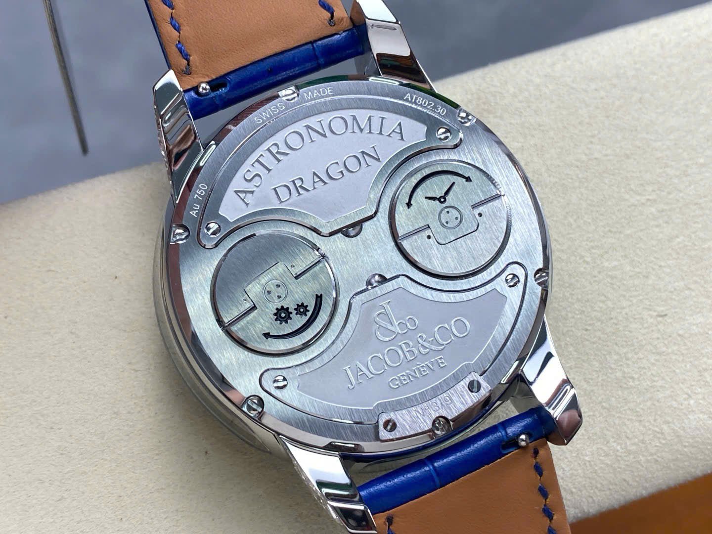 Jacob &amp; Co Black Dragon Watch Leather Strap Blue 45mm