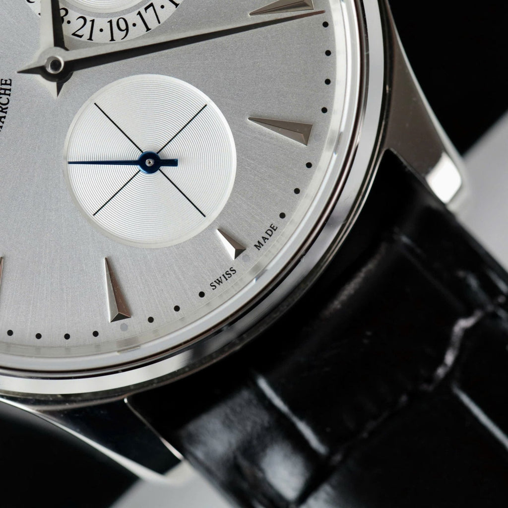 Jaeger LeCoultre Watch Ultra Thin Power Reserve Silver Dial Leather Strap 39mm