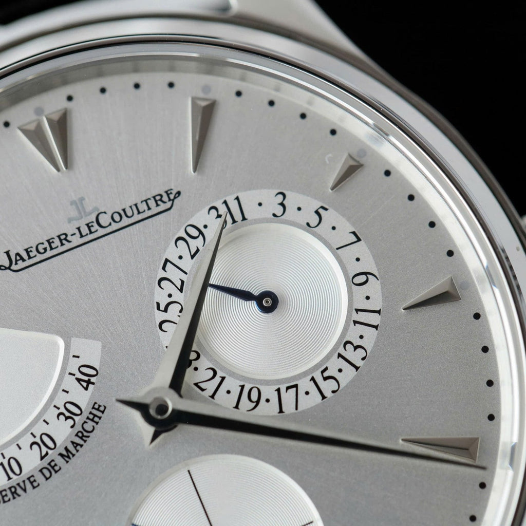 Jaeger LeCoultre Watch Ultra Thin Power Reserve Silver Dial Leather Strap 39mm