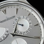 Jaeger LeCoultre Watch Ultra Thin Power Reserve Silver Dial Leather Strap 39mm