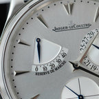 Jaeger LeCoultre Watch Ultra Thin Power Reserve Silver Dial Leather Strap 39mm