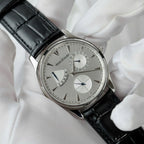 Jaeger LeCoultre Watch Ultra Thin Power Reserve Silver Dial Leather Strap 39mm