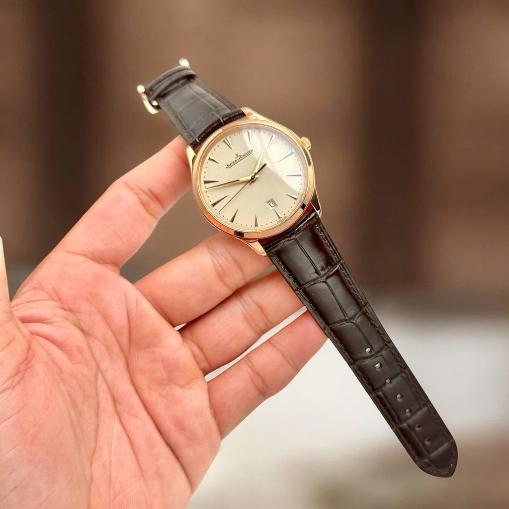 Jaeger LeCoultre Watch Ultra thin Date Q1232510 Rose Gold Leather Strap 40mm