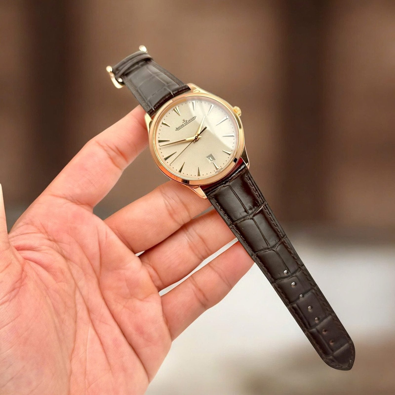 Jaeger LeCoultre Watch Ultra thin Date Q1232510 Rose Gold Leather Strap 40mm
