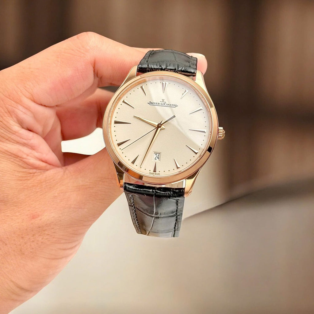 Jaeger LeCoultre Watch Ultra thin Date Q1232510 Rose Gold Leather Strap 40mm