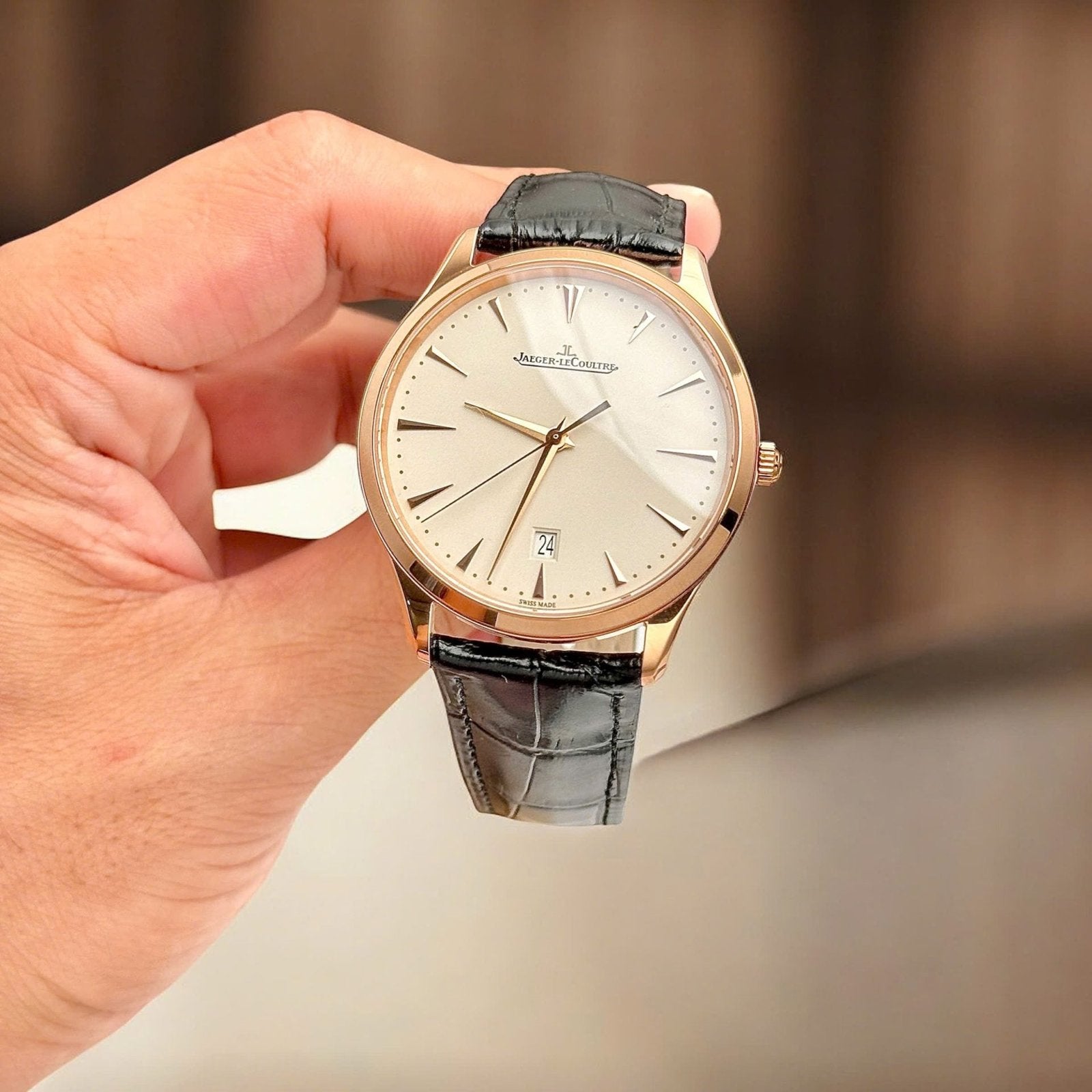 Jaeger LeCoultre Watch Ultra thin Date Q1232510 Rose Gold Leather Strap 40mm