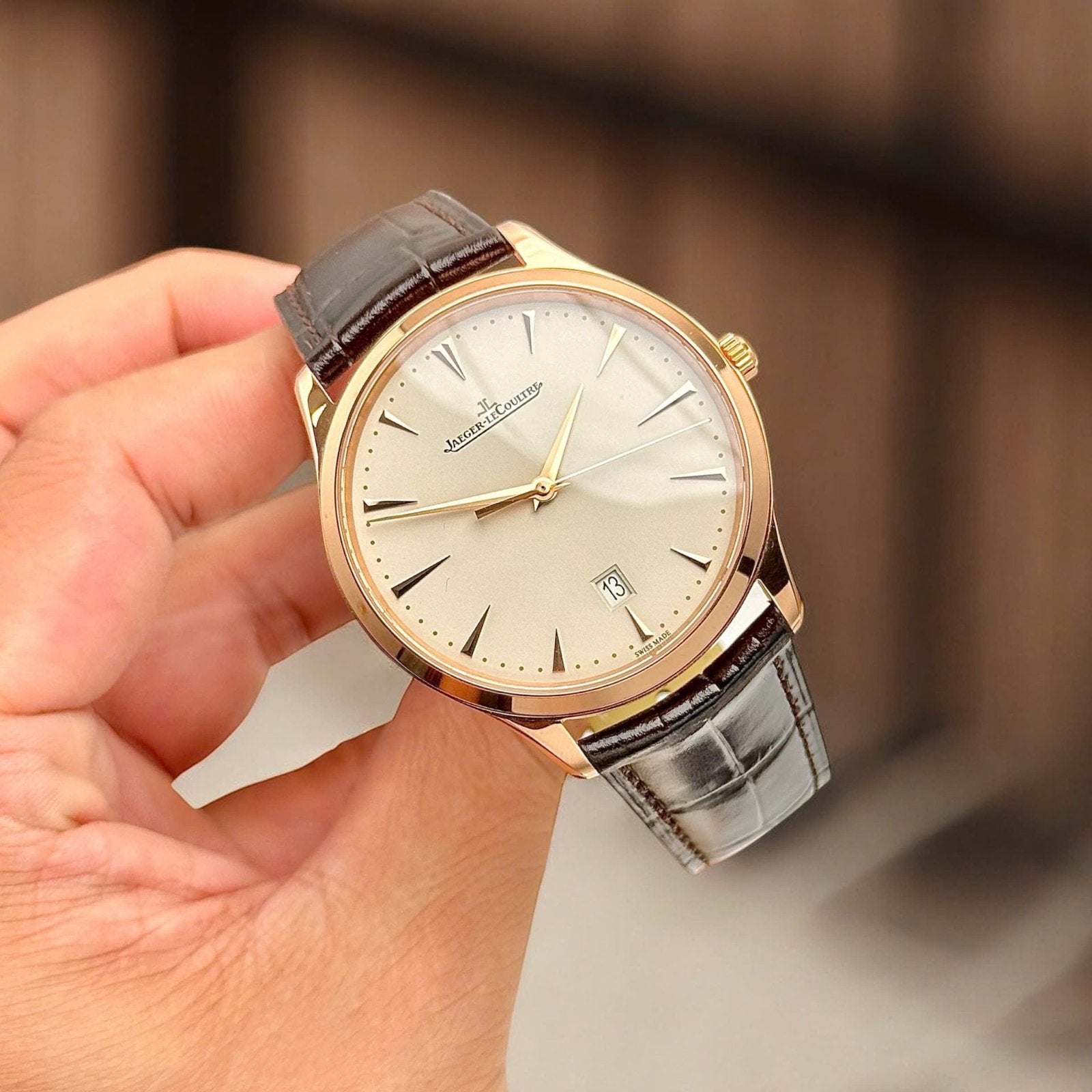 Jaeger LeCoultre Watch Ultra thin Date Q1232510 Rose Gold Leather Strap 40mm