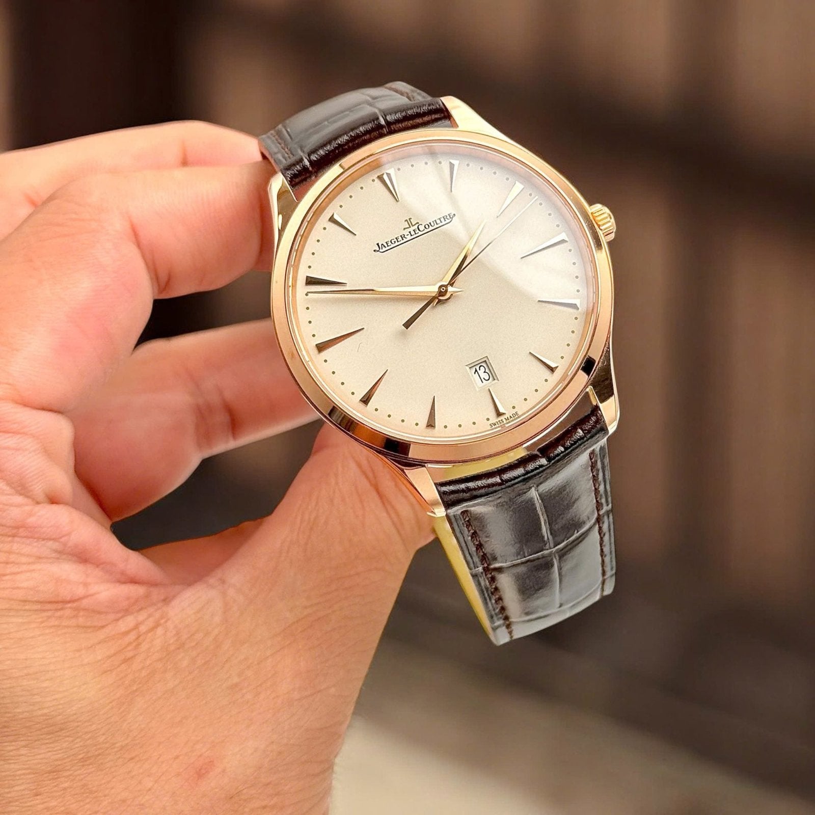 Jaeger LeCoultre Watch Ultra thin Date Q1232510 Rose Gold Leather Strap 40mm