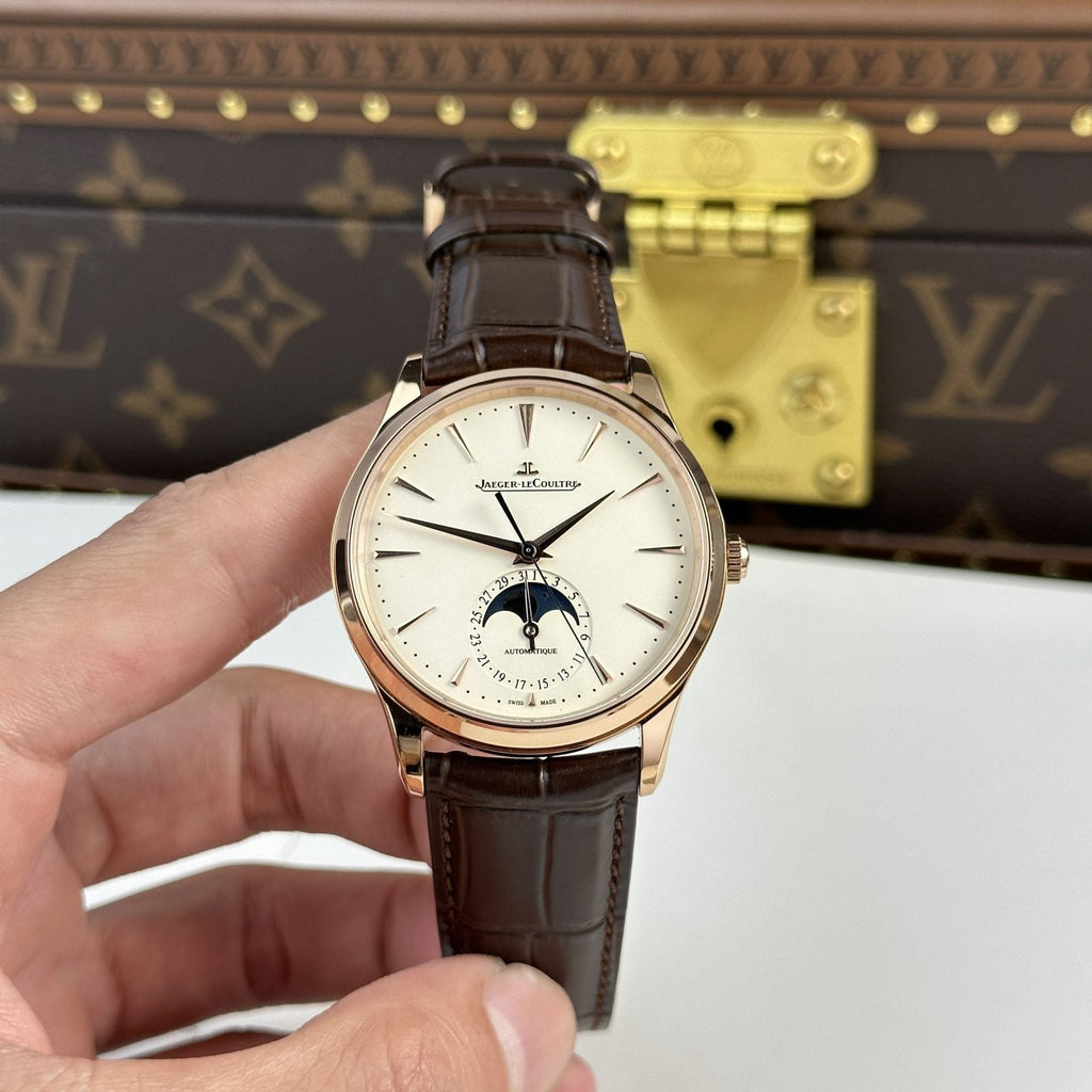 Jaeger LeCoultre Watch Ultrathin Moon Rose Gold Leather Strap 39mm