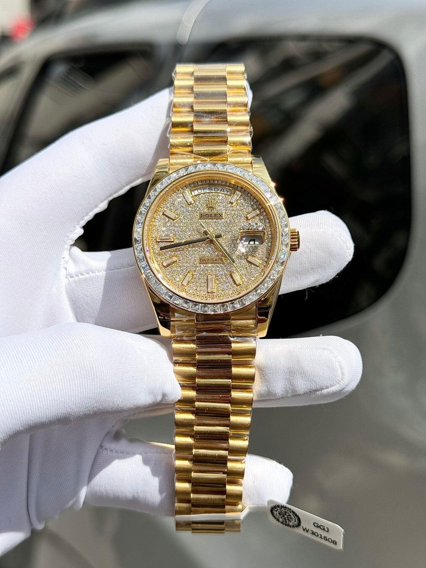 Rolex Day-Date Watch Diamond Moissanite Baguette Gold Wrapped 40mm