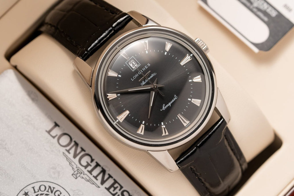 Longines Watch Conquest Heritage L16454754 Black Dial Leather Strap 40mm