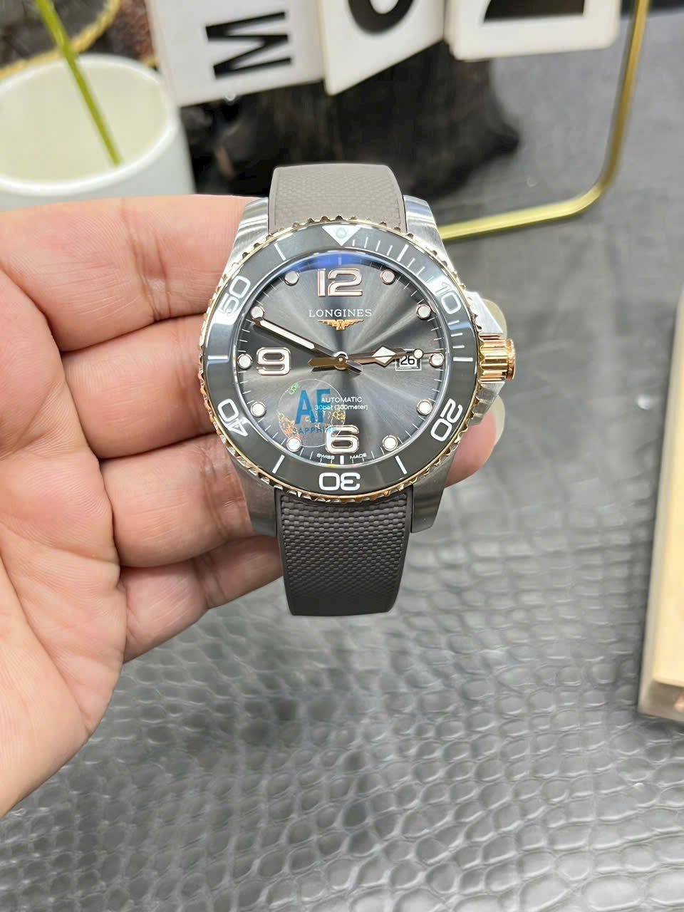 Longines HydroConquest Watch Gray Dial Rubber Strap 43mm