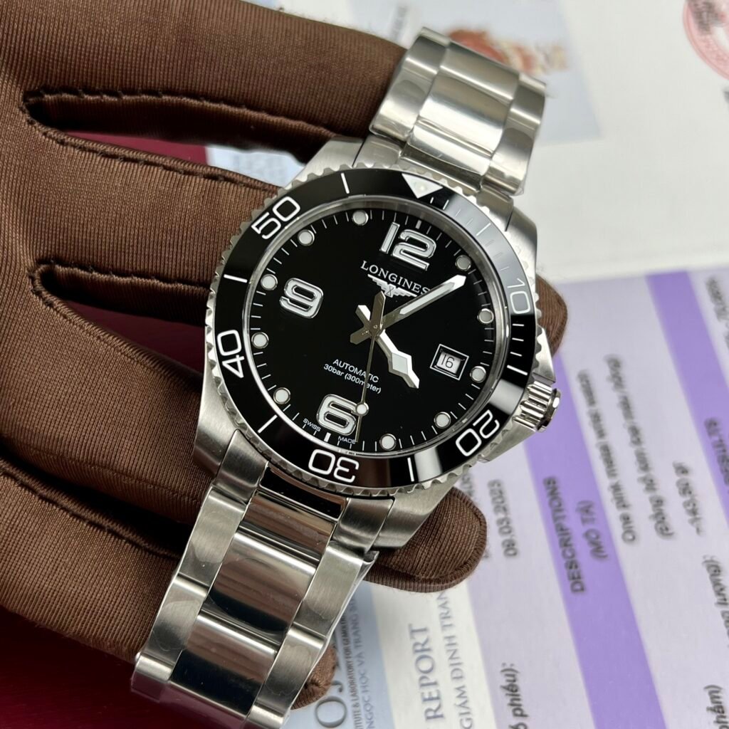 Longines Watch Hydroconquest Black Dial Metal Wire 43mm