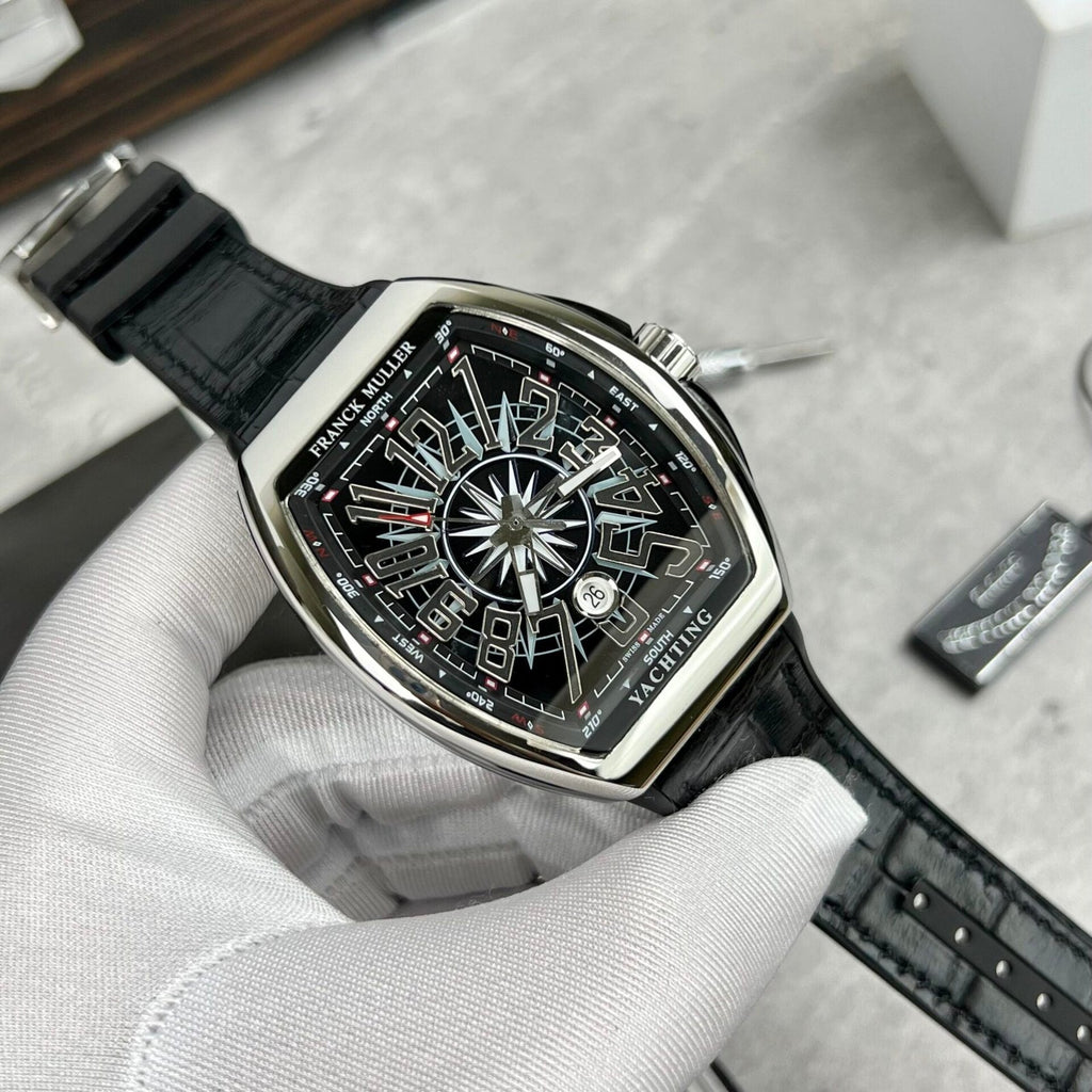 Franck Muller V45 Watch Black Leather Strap 45mm