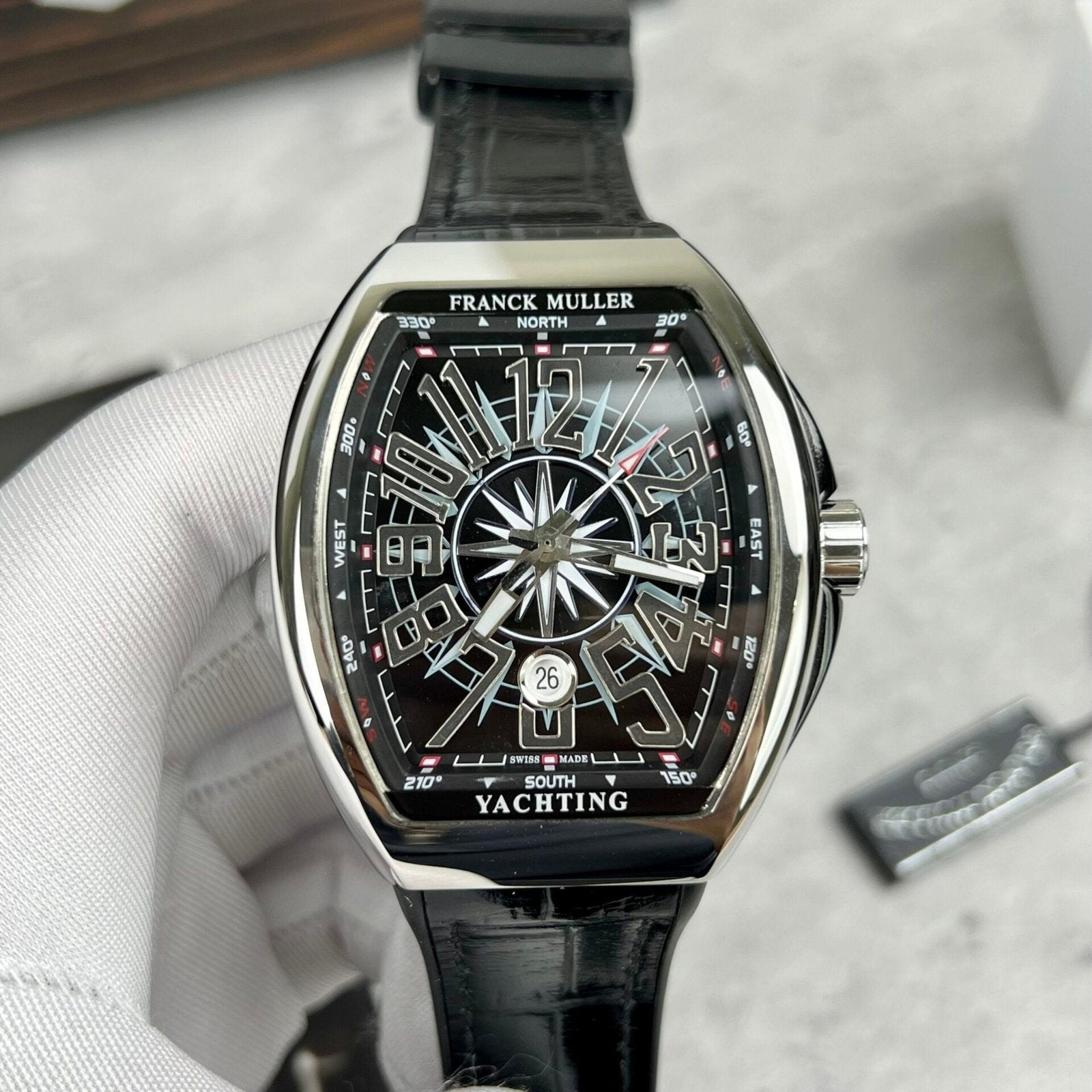 Franck Muller V45 Watch Black Leather Strap 45mm
