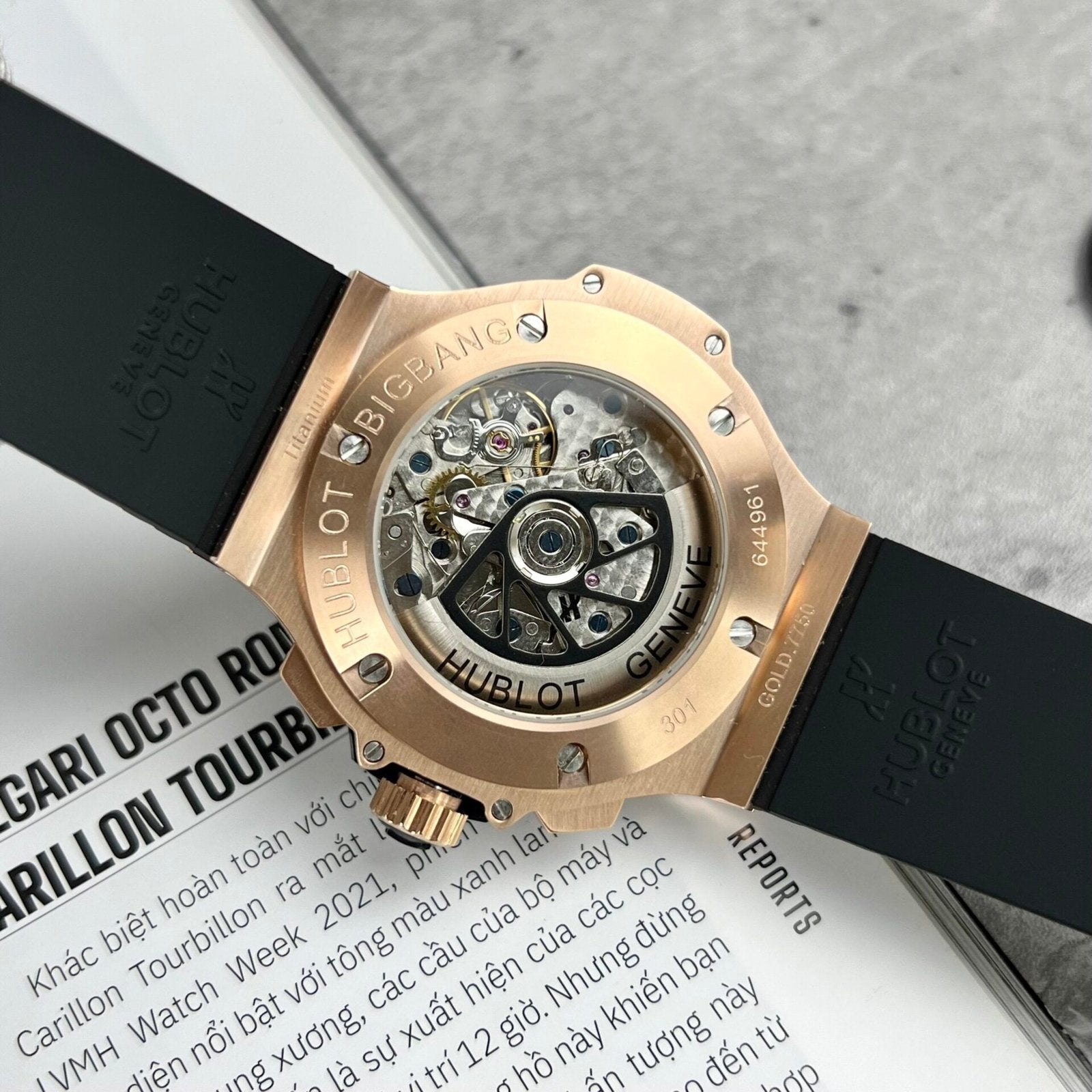 Hublot Watch Big Bang King Gold Black Dial Rubber Strap 44mm