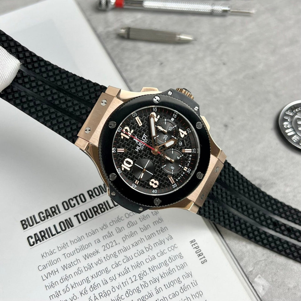 Hublot Watch Big Bang King Gold Black Dial Rubber Strap 44mm