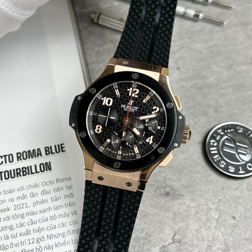 Hublot Watch Big Bang King Gold Black Dial Rubber Strap 44mm
