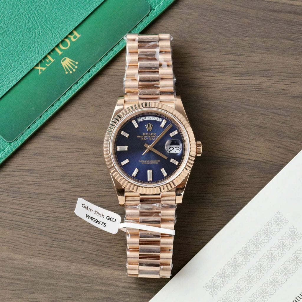 Rolex Day-Date Dial Blue Watch 18K Gold Wrapped 40mm